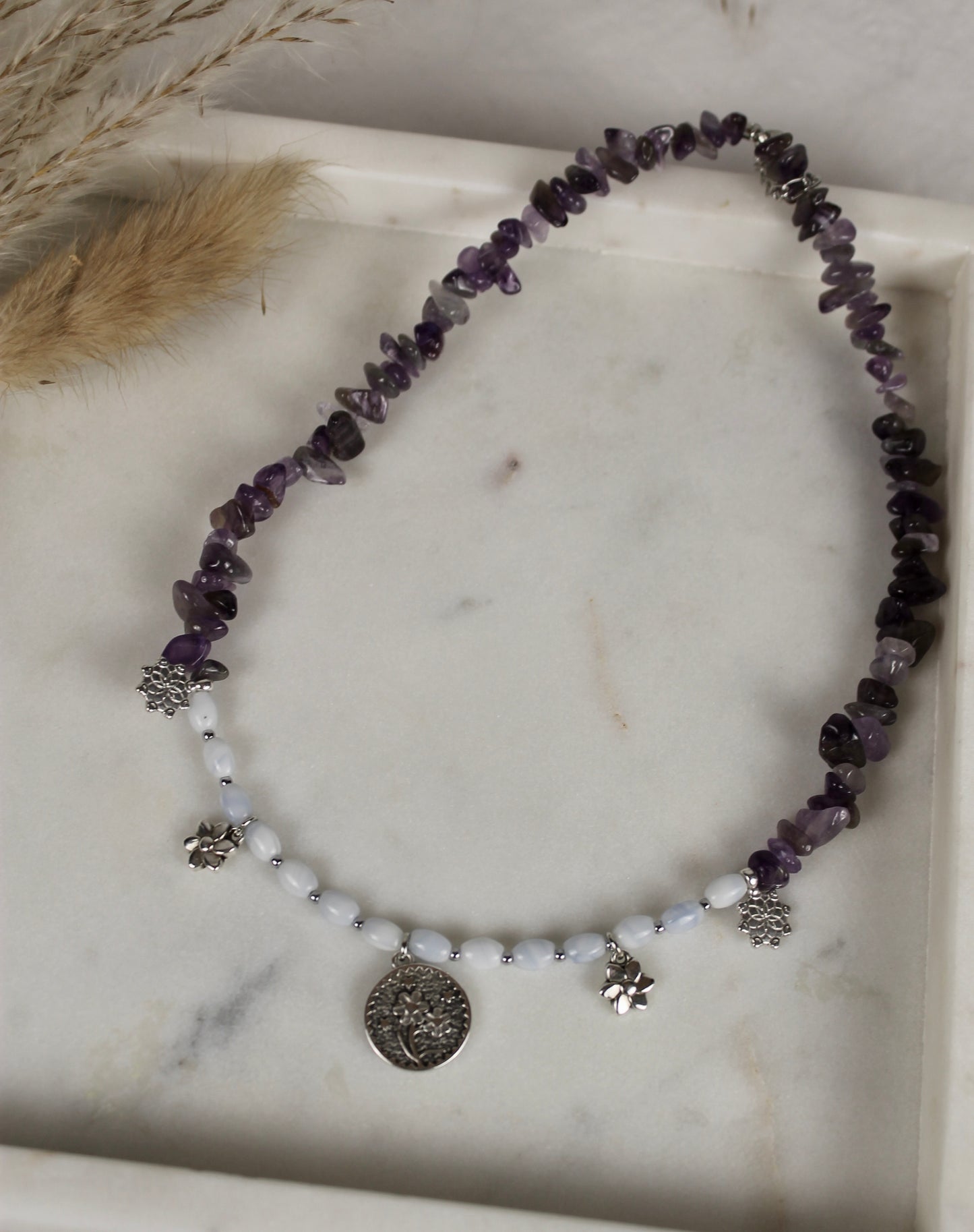 Amethyst Kette mit Charms