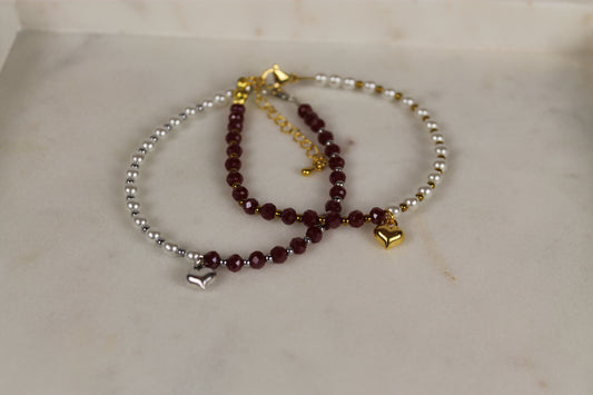 Weiß-Rotes Perlenarmband Clea