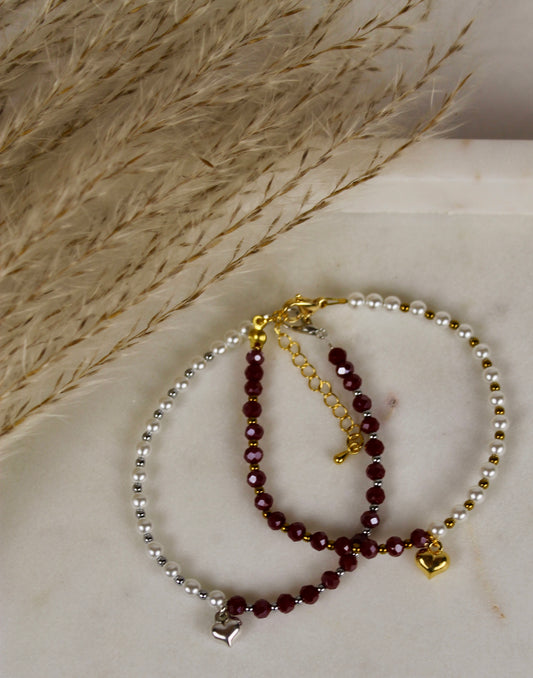 Weiß-Rotes Perlenarmband Clea