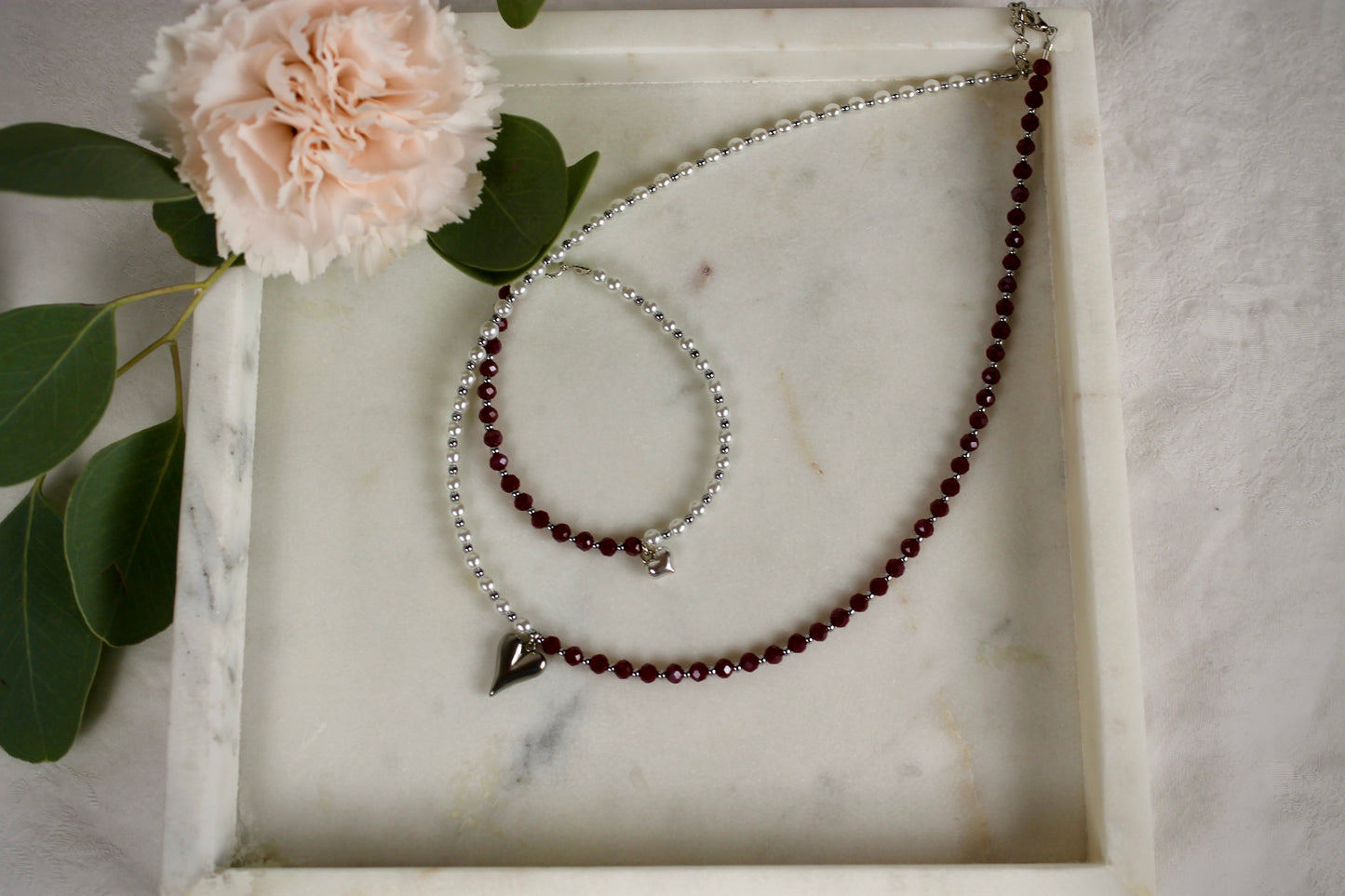 Weiß-Rote Perlenkette Clea