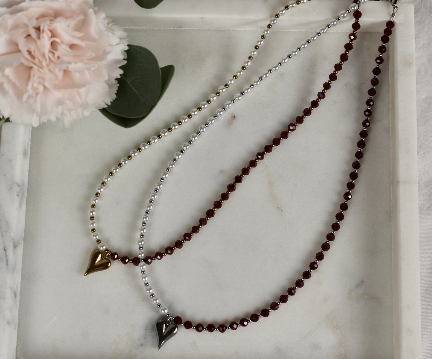 Weiß-Rote Perlenkette Clea